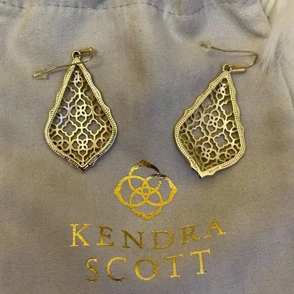 Kendra Scott Addie Gold Filigree Drop Earrings | Gold Tone | Dust Bag - Picture 2 of 8